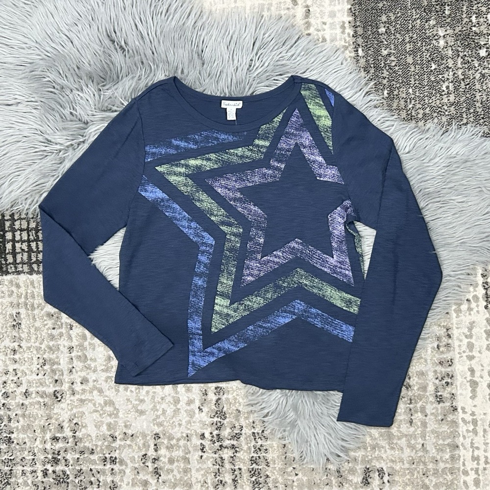 Splendid Girls Navy Long Sleeve Big Star Graphic Top Size 14Y NWT